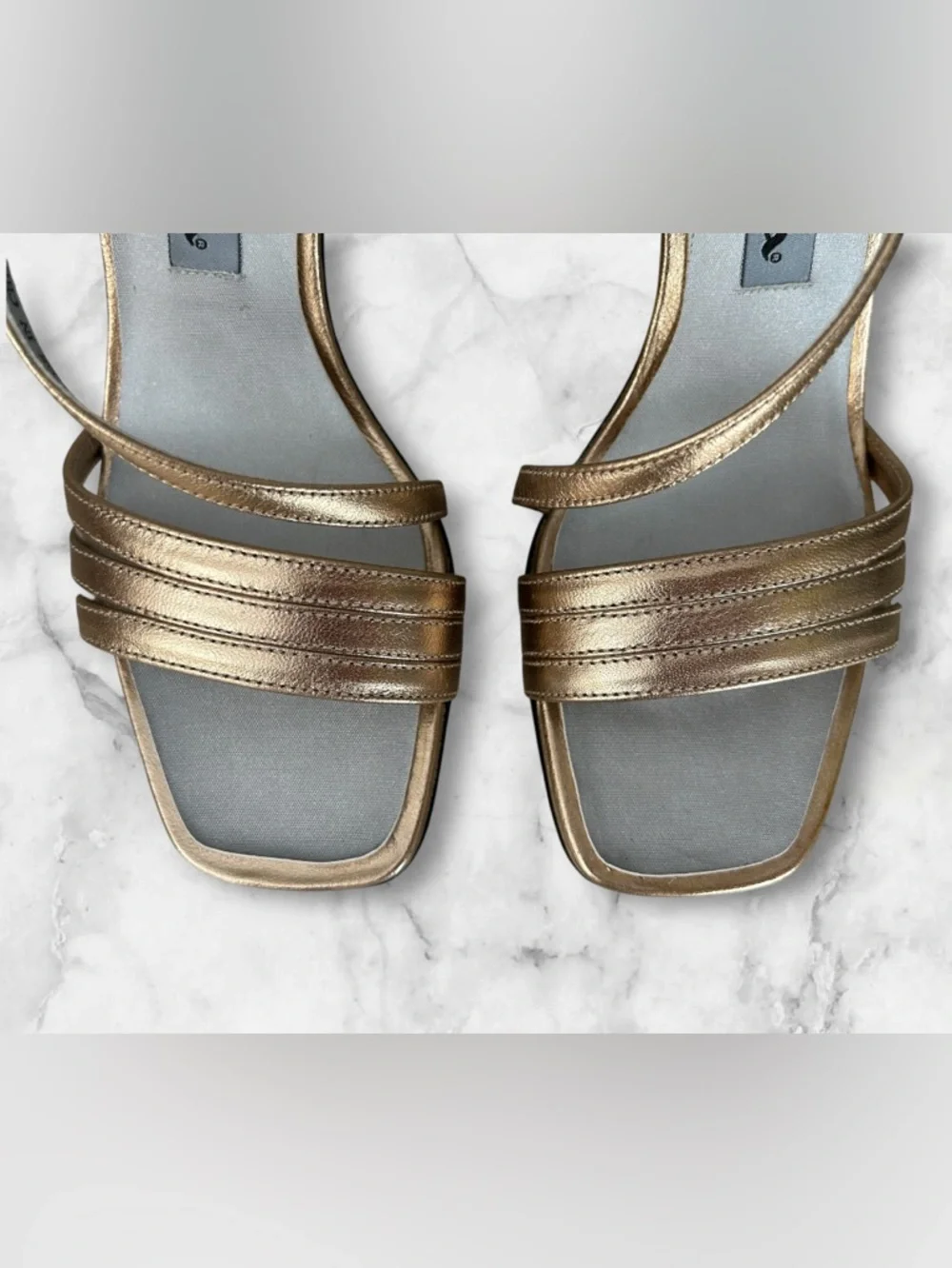 Nina Gold Metallic Strappy Slingback Sandals Block Heel Vintage Y2K Size 6.5